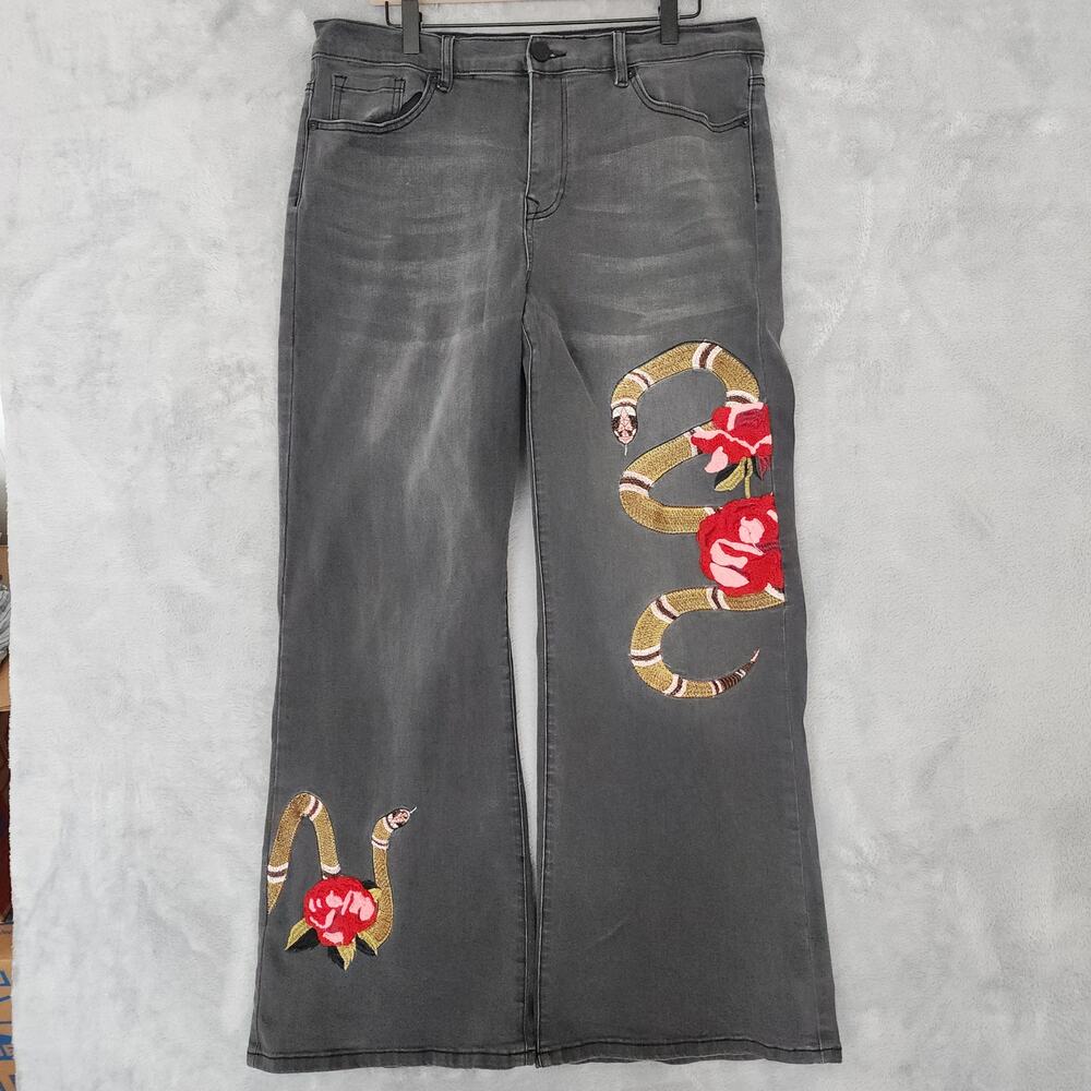 Faded Snake Embroidered wide-leg baggy jeans Skater grunge streetwear size 16